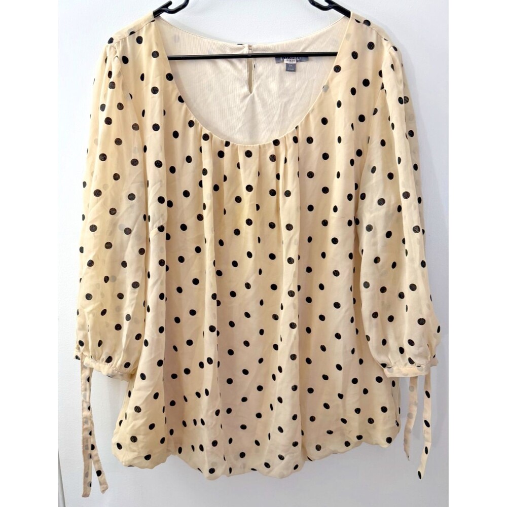 Cream Boho Polka Dot Top Blouse Dreamy Whimsical Fairy Retro Women's Plus 2X